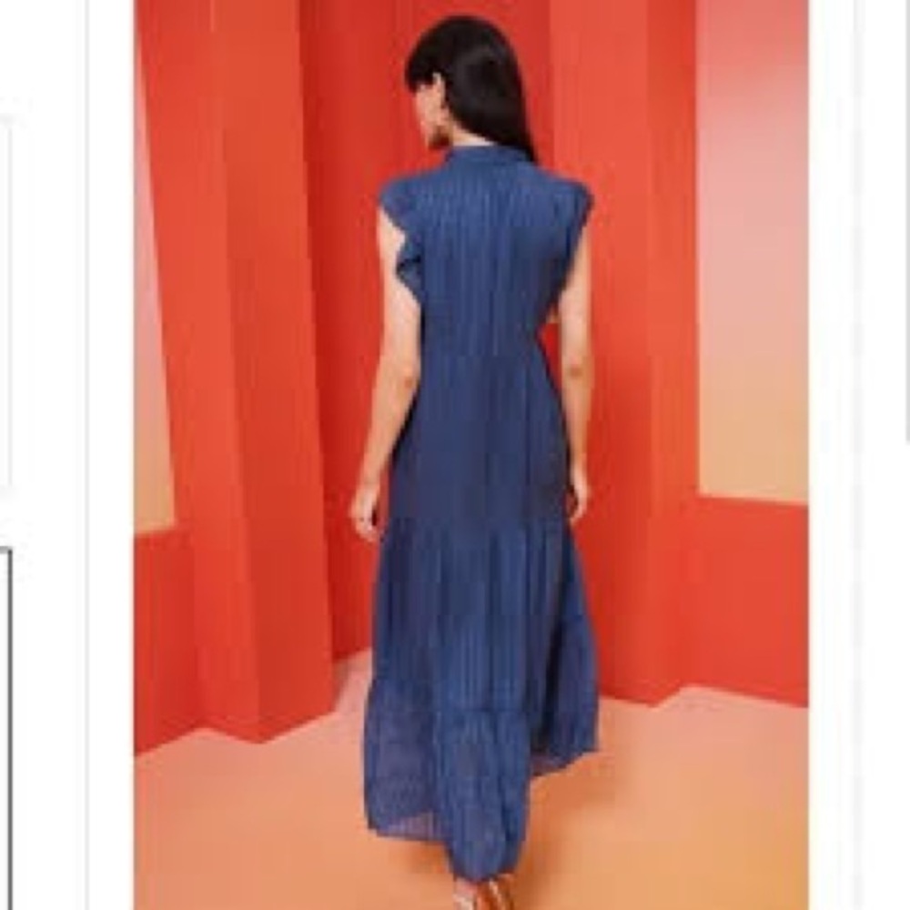 Marie Oliver Kylee Dress Navy Ocean Maxi Dress Frill Ruffle Bow Feminine S Chic - Picture 2 of 10